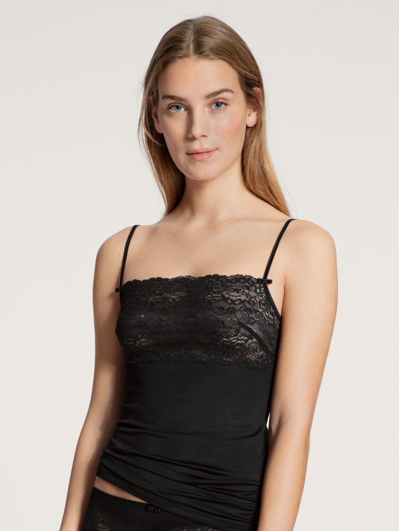 Biancheria Intima Donna Calida Sensual Secrets Spaghetti Strap Top With Lace Schwarz | 4908-IRMWN