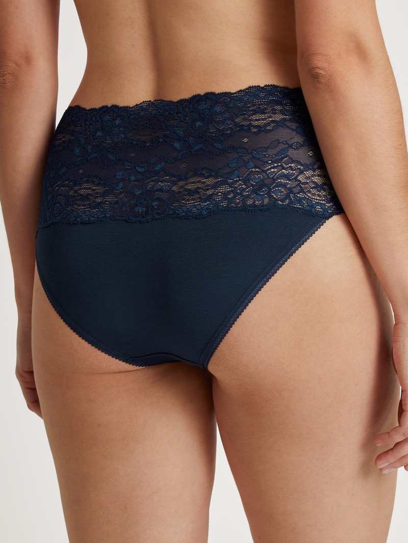 Biancheria Intima Donna Calida Sensual Secrets High-waisted Briefs With Lace Waistband Blu | 7215-RZMXY