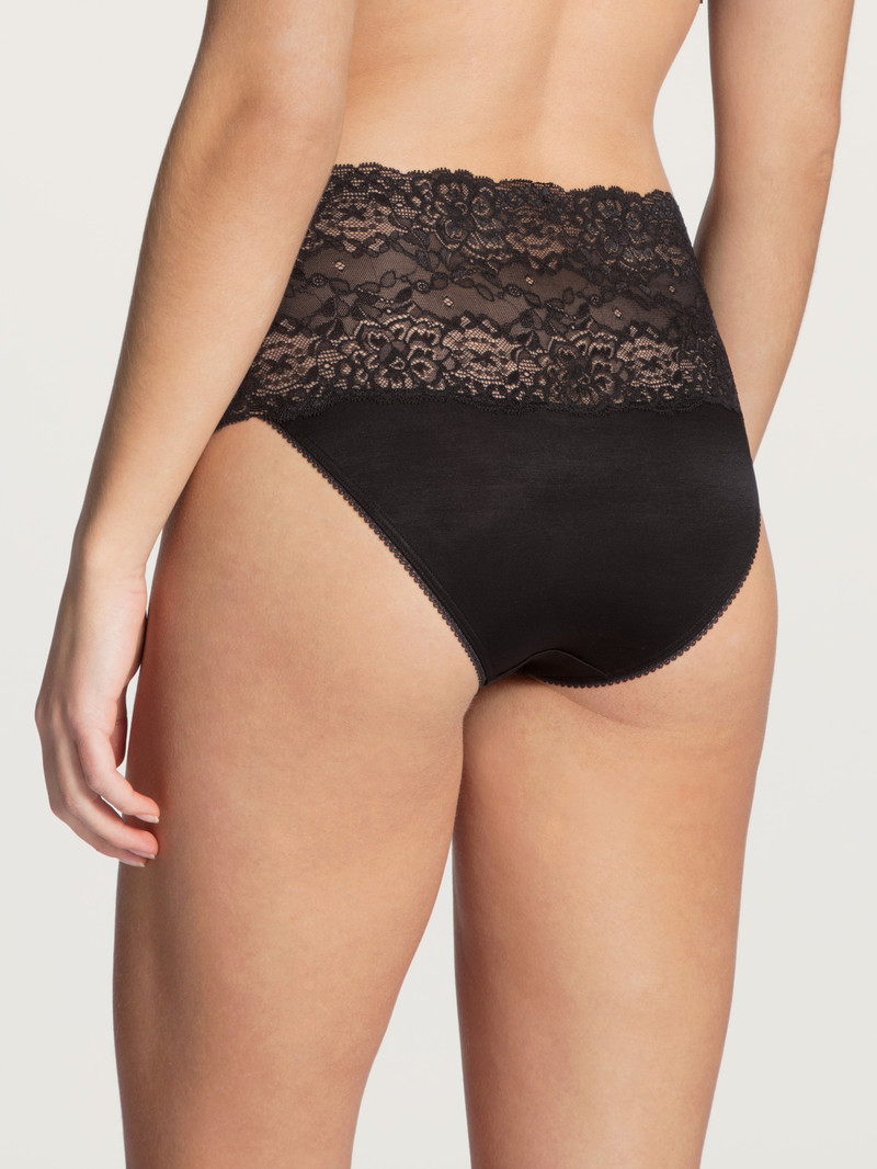 Biancheria Intima Donna Calida Sensual Secrets High-waisted Briefs With Lace Waistband Schwarz | 6302-HLSNF