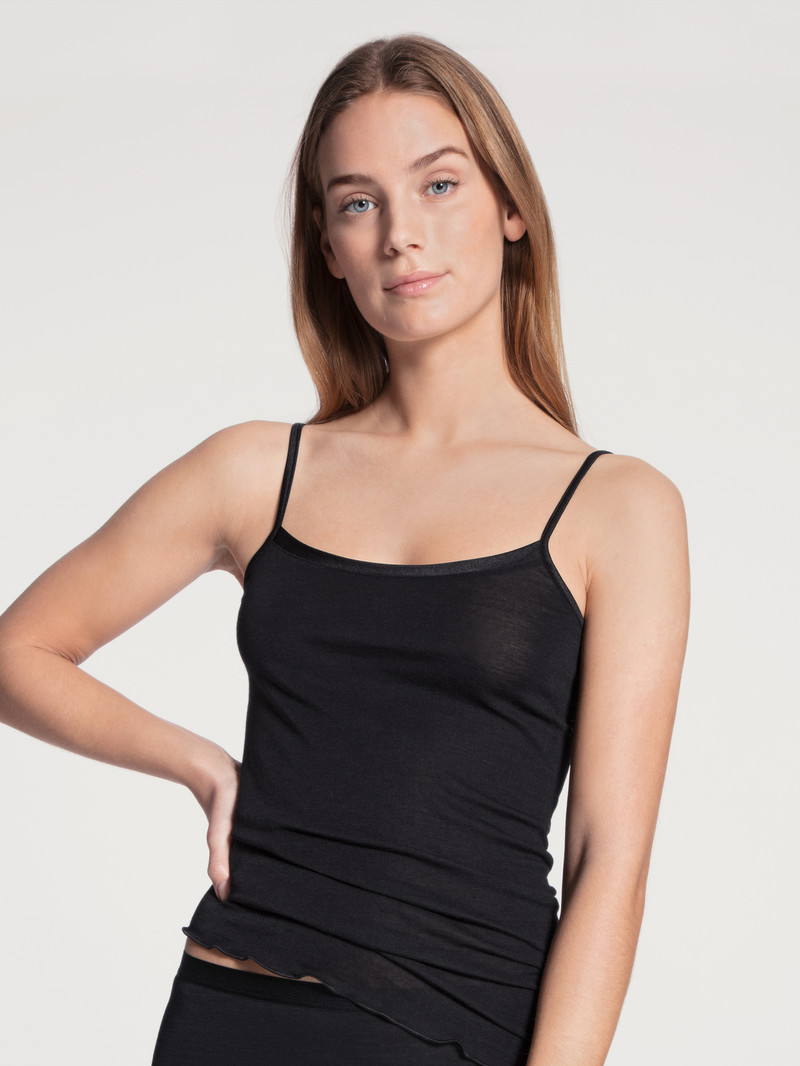 Biancheria Intima Donna Calida True Confidence Spaghetti Top Ws Schwarz | 1764-VJWFK