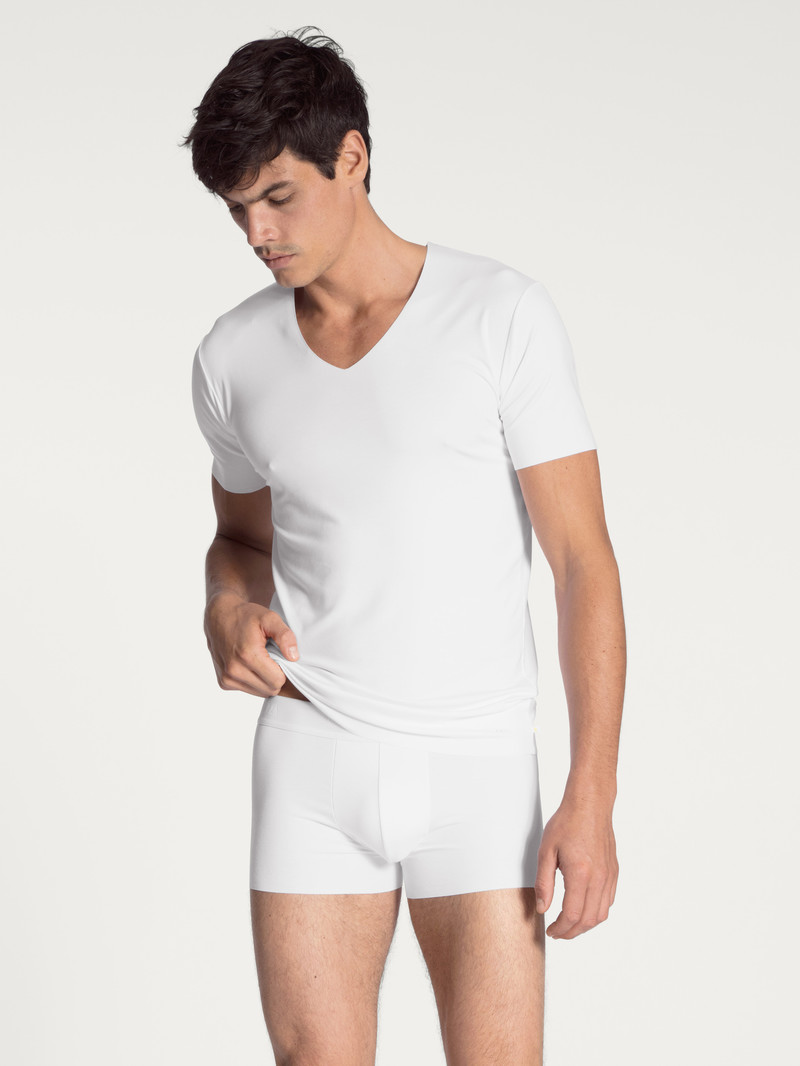 Biancheria Intima Uomo Calida Clean Line V-shirt Weiss | 3102-WZJDU