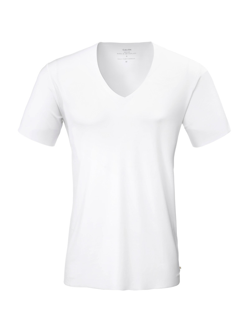 Biancheria Intima Uomo Calida Clean Line V-shirt Weiss | 3102-WZJDU