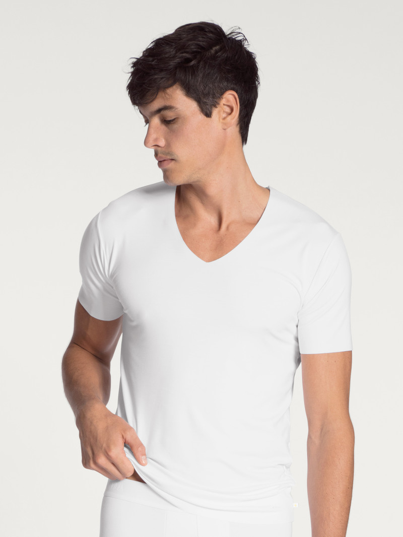 Biancheria Intima Uomo Calida Clean Line V-shirt Weiss | 3102-WZJDU