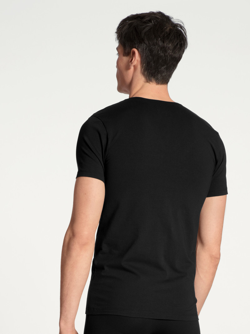 Biancheria Intima Uomo Calida Cotton Code V-shirt Schwarz | 6051-UNHYE