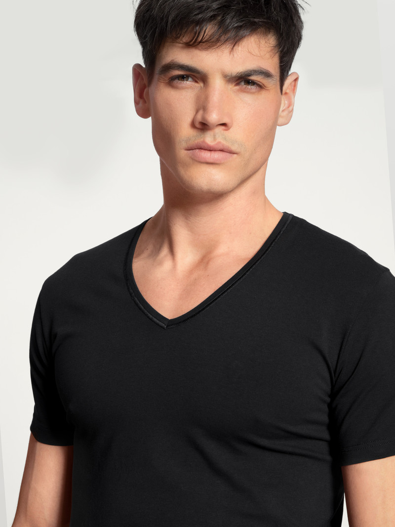 Biancheria Intima Uomo Calida Cotton Code V-shirt Schwarz | 6051-UNHYE