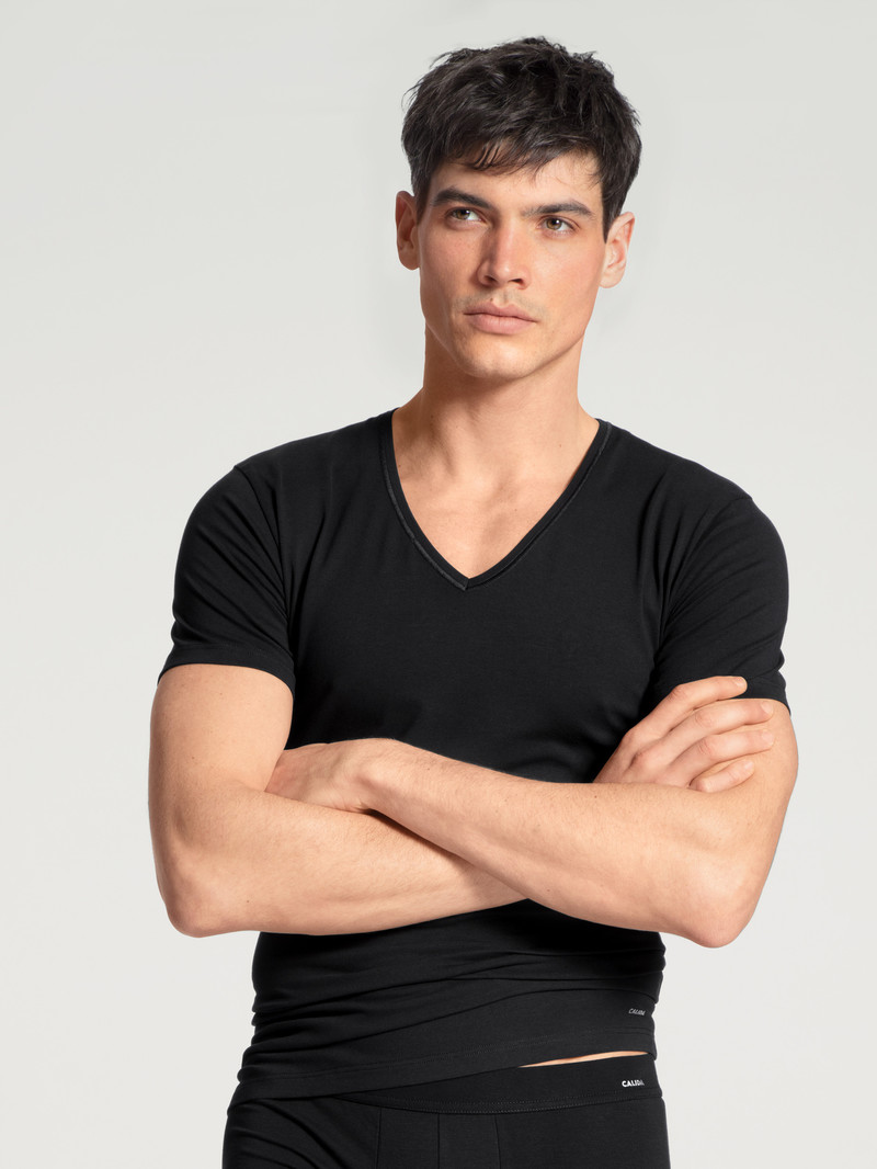 Biancheria Intima Uomo Calida Cotton Code V-shirt Schwarz | 6051-UNHYE