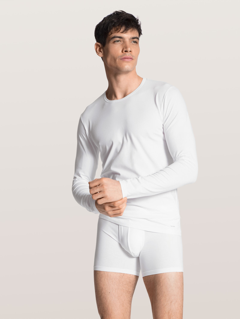 Biancheria Intima Uomo Calida Cotton Code Shirt Long Sleeve Weiss | 6538-LWDBR