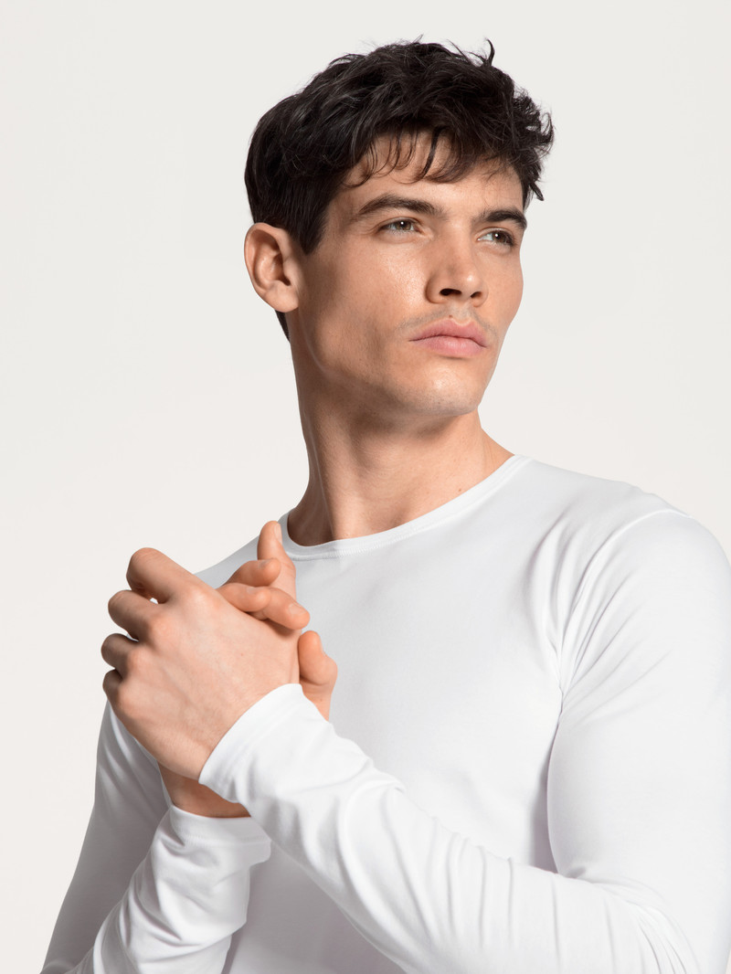 Biancheria Intima Uomo Calida Cotton Code Shirt Long Sleeve Weiss | 6538-LWDBR