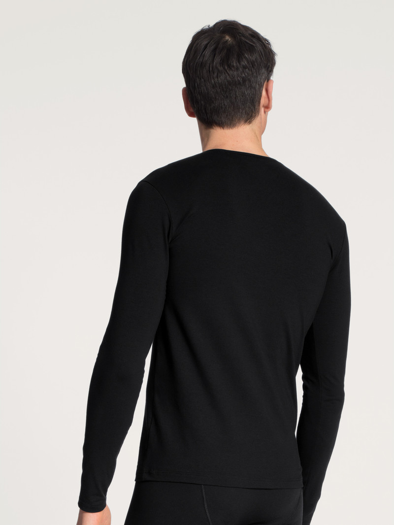 Biancheria Intima Uomo Calida Cotton Code Shirt Long Sleeve Schwarz | 8023-MTACQ