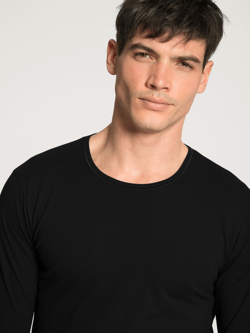 Biancheria Intima Uomo Calida Cotton Code Shirt Long Sleeve Schwarz | 8023-MTACQ