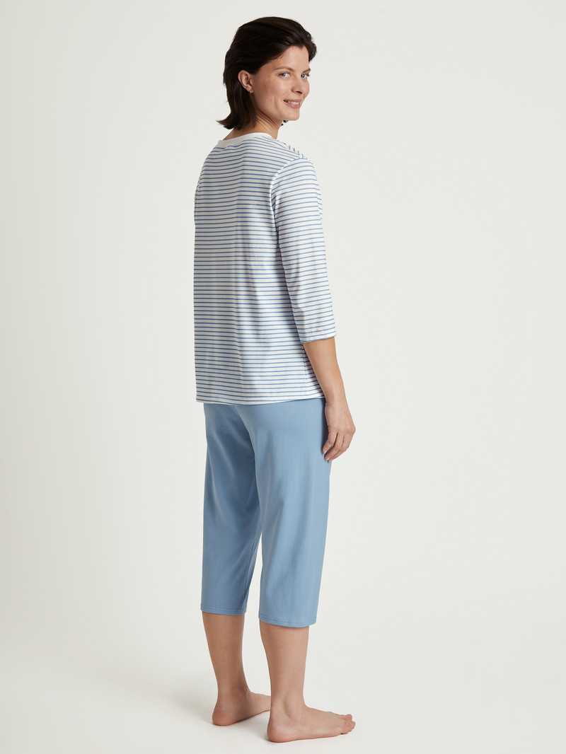 Pigiami Donna Calida Cotton Stripes 3/4 Pyjama Endless Sky | 9731-PILKF