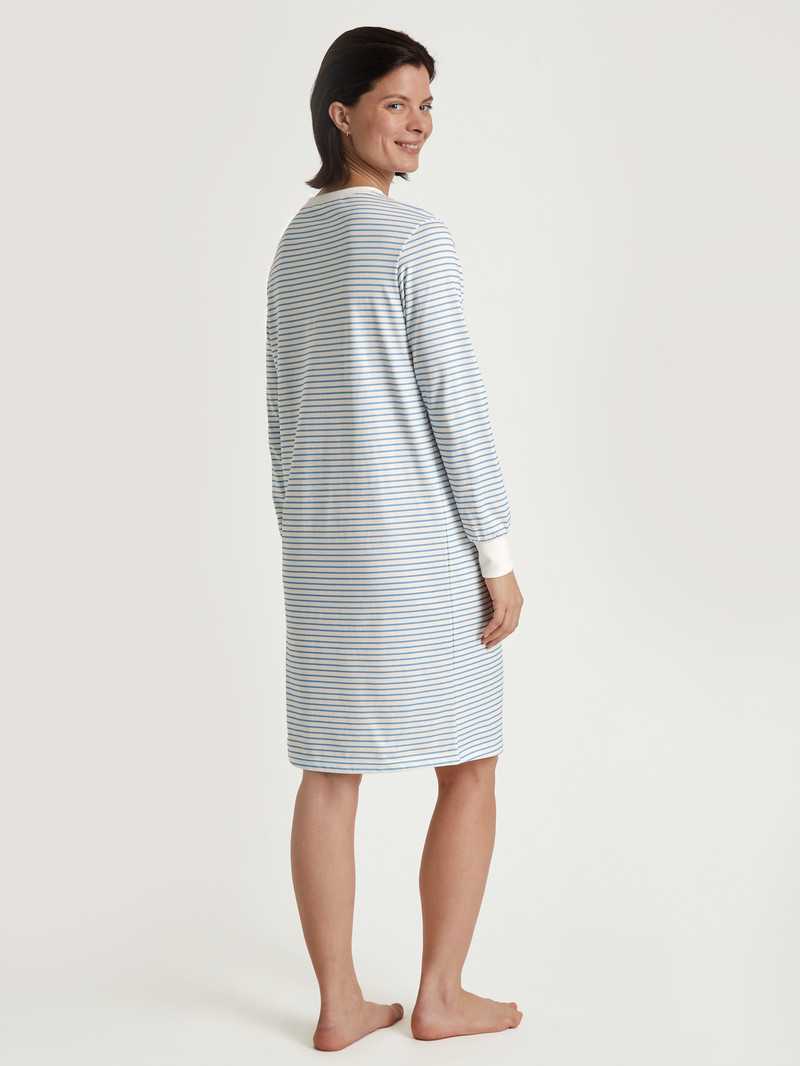 Pigiami Donna Calida Cotton Stripes Long-sleeved Nightdress, Length 100 Cm Endless Sky | 1287-FWDTI