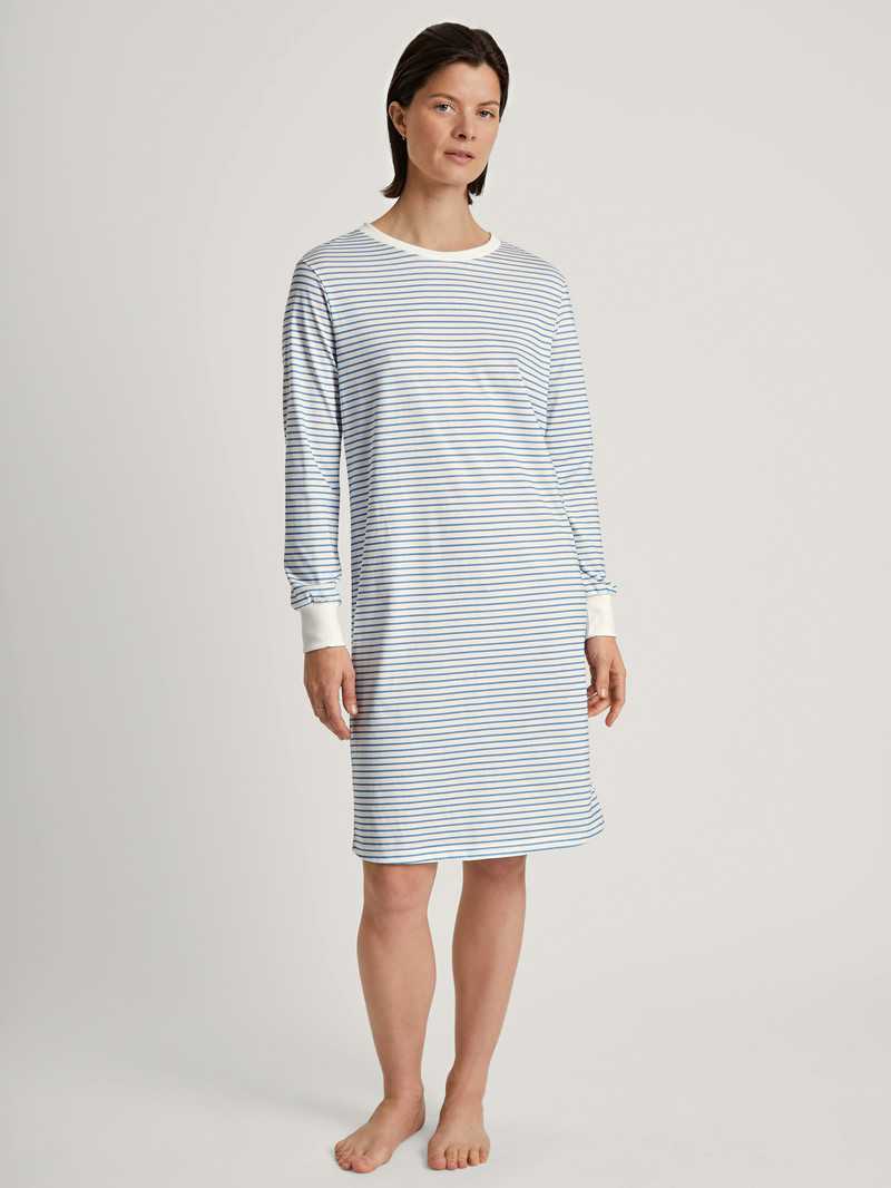 Pigiami Donna Calida Cotton Stripes Long-sleeved Nightdress, Length 100 Cm Endless Sky | 1287-FWDTI