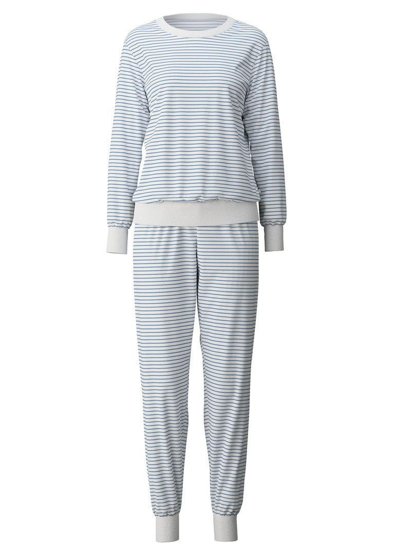 Pigiami Donna Calida Cotton Stripes Pyjama With Cuff Endless Sky | 9350-MUQGK