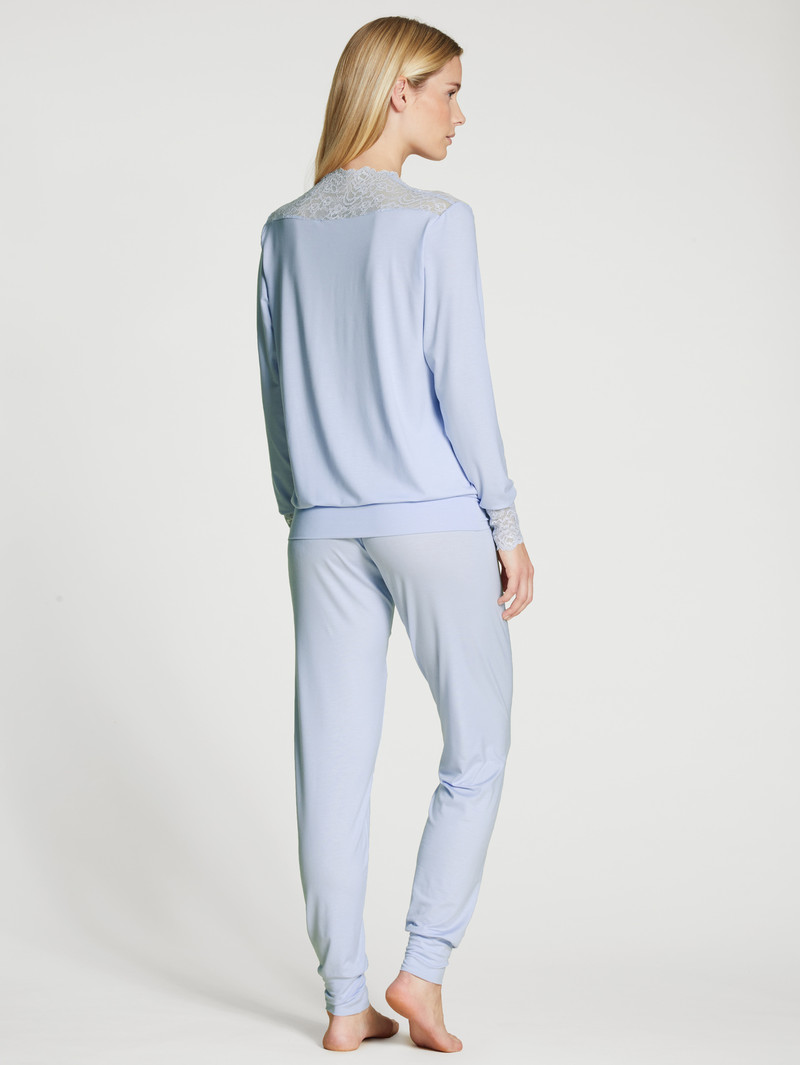 Pigiami Donna Calida Elegant Dreams Pyjama With Cuff Blu | 4182-YXVQN