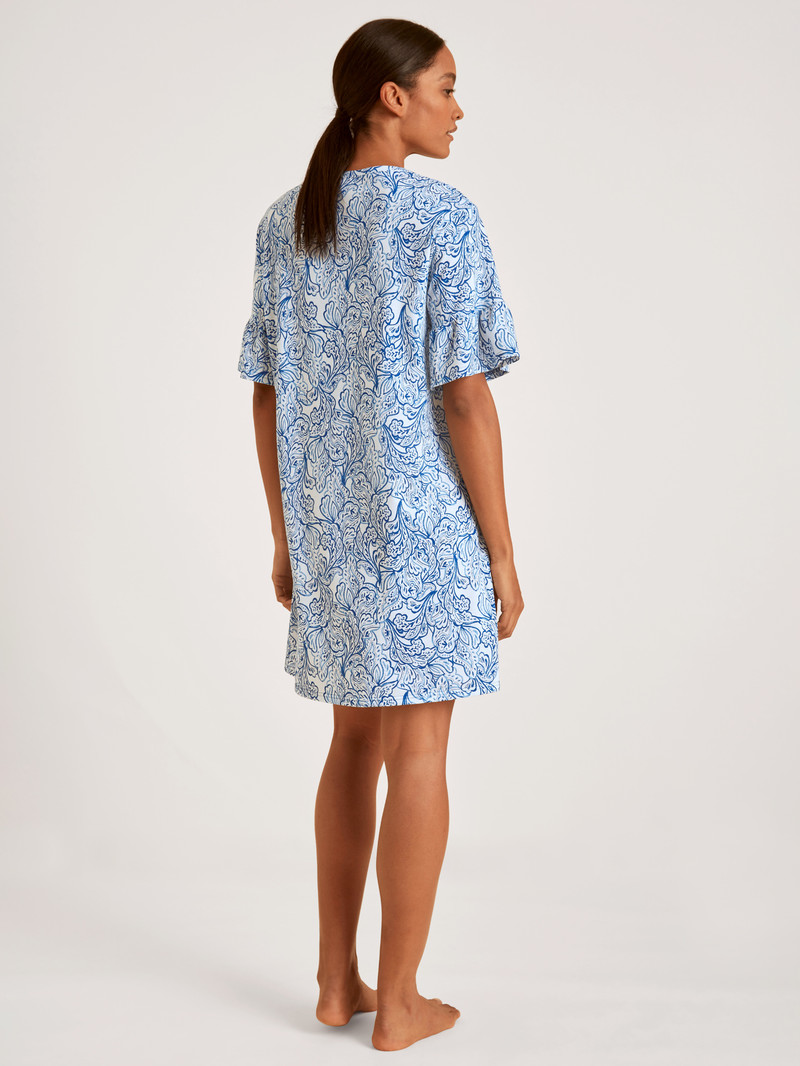 Pigiami Donna Calida Favourites Paisley Short Sleeve Nightdress, Length 90cm Blu | 8190-VSHTL