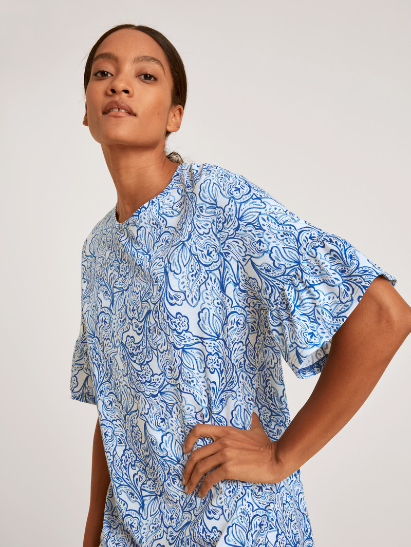 Pigiami Donna Calida Favourites Paisley Short Sleeve Nightdress, Length 90cm Blu | 8190-VSHTL