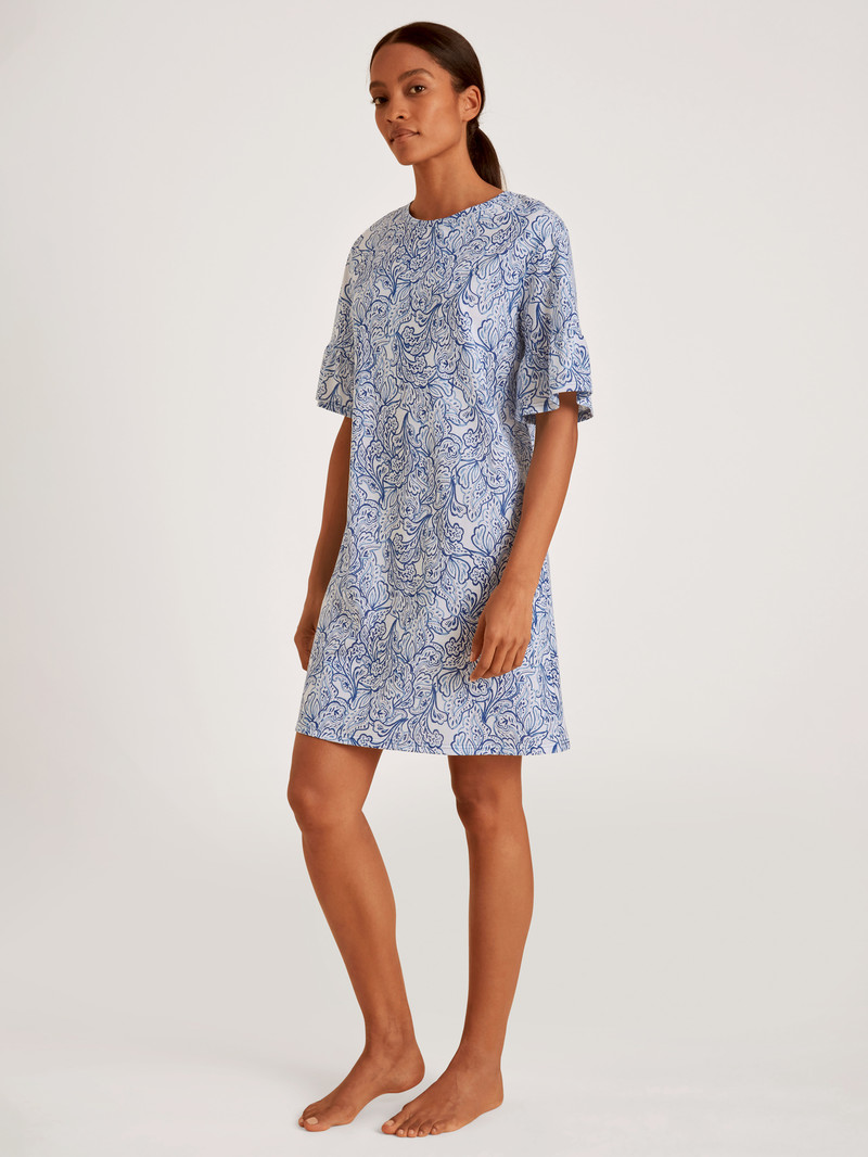 Pigiami Donna Calida Favourites Paisley Short Sleeve Nightdress, Length 90cm Blu | 8190-VSHTL