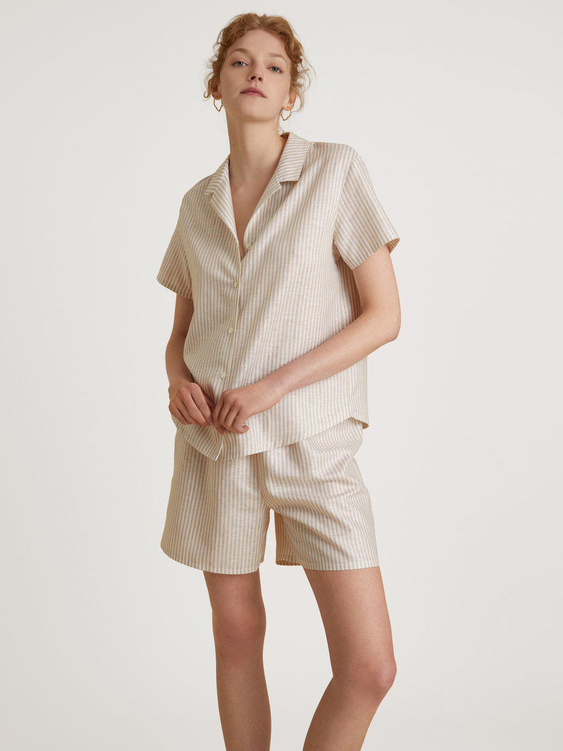 Pigiami Donna Calida Linen Nights Short Pyjama Etherea Taupe | 6397-XUSRQ