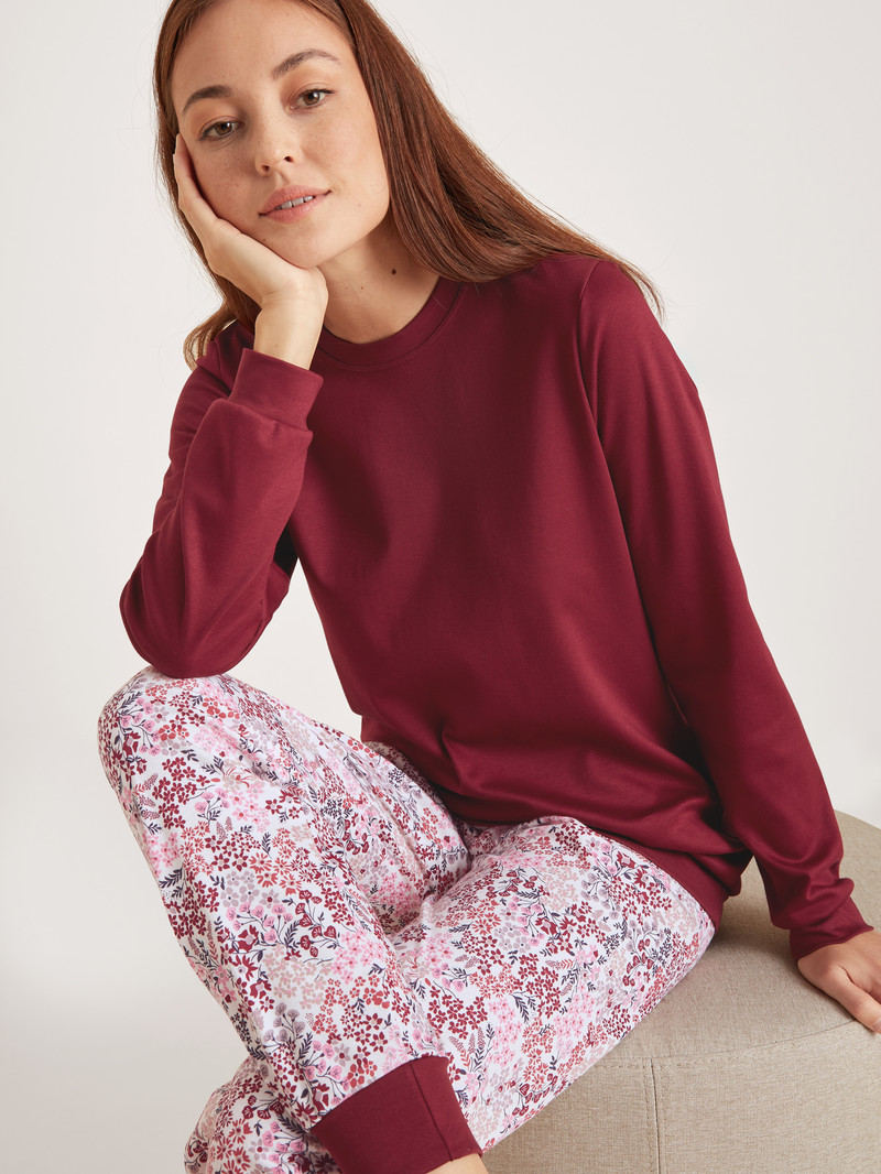 Pigiami Donna Calida Midnight Flowers Pyjama With Cuff Rosse | 6798-JYEVZ