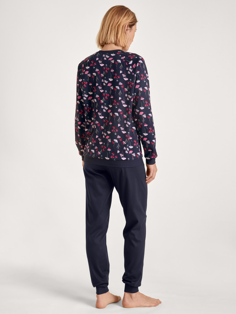 Pigiami Donna Calida Midnight Mushrooms Pyjama With Cuff Corallo Blu | 8410-BTMKC