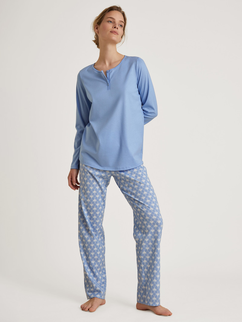 Pigiami Donna Calida Shell Nights Pyjama Blu | 4109-BVDHZ