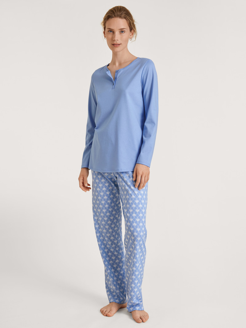 Pigiami Donna Calida Shell Nights Pyjama Blu | 4109-BVDHZ