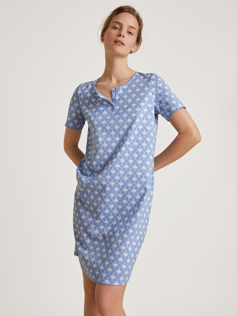 Pigiami Donna Calida Shell Nights Short Sleeve Nightdress, Length 95cm Blu | 5236-RSMZB