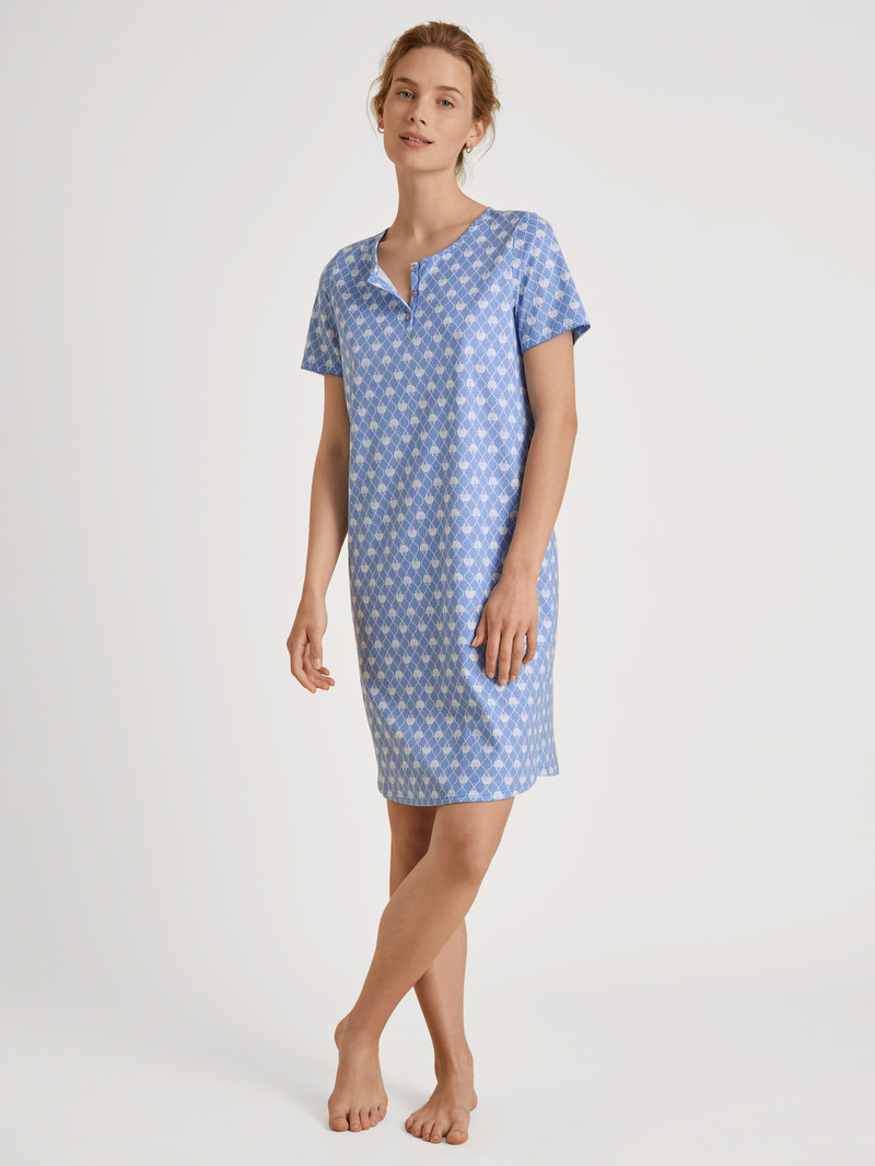 Pigiami Donna Calida Shell Nights Short Sleeve Nightdress, Length 95cm Blu | 5236-RSMZB