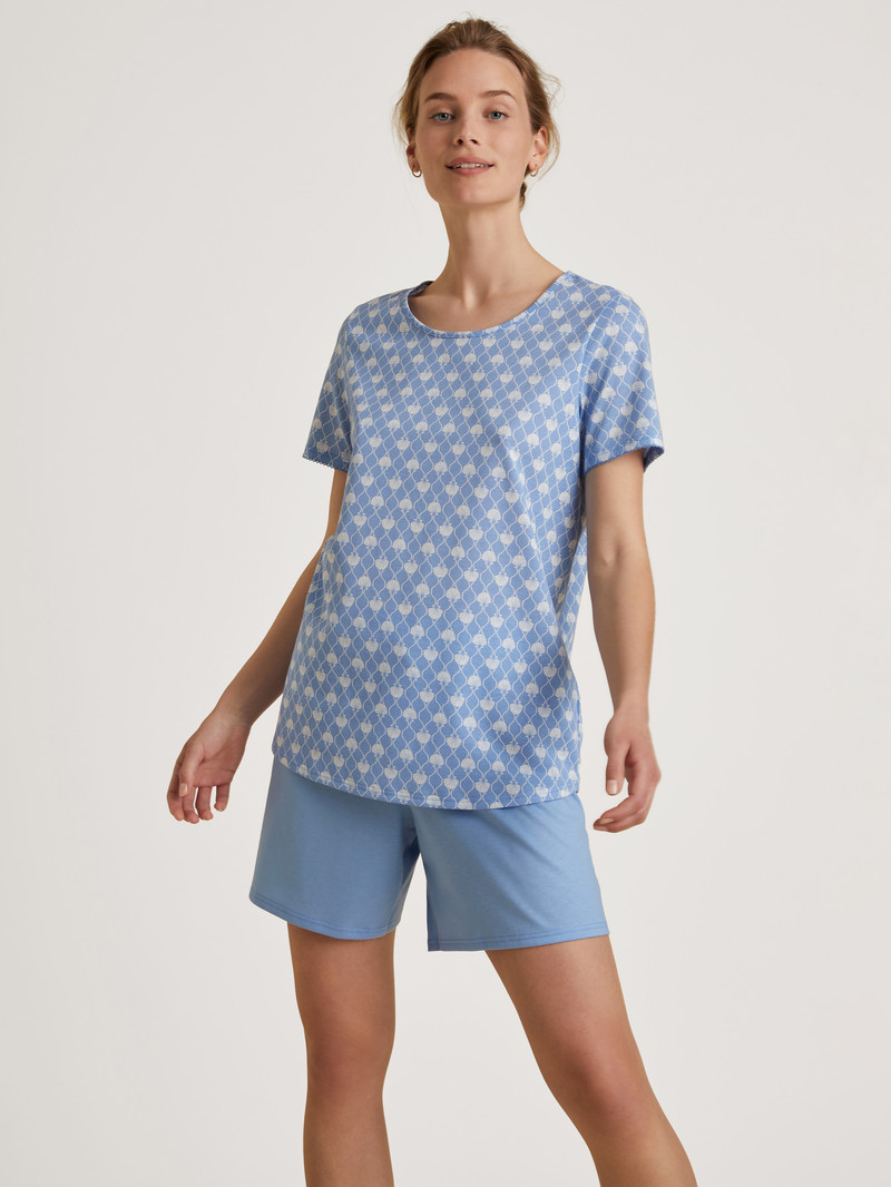 Pigiami Donna Calida Shell Nights Short Pyjama Blu | 7136-QKEWP