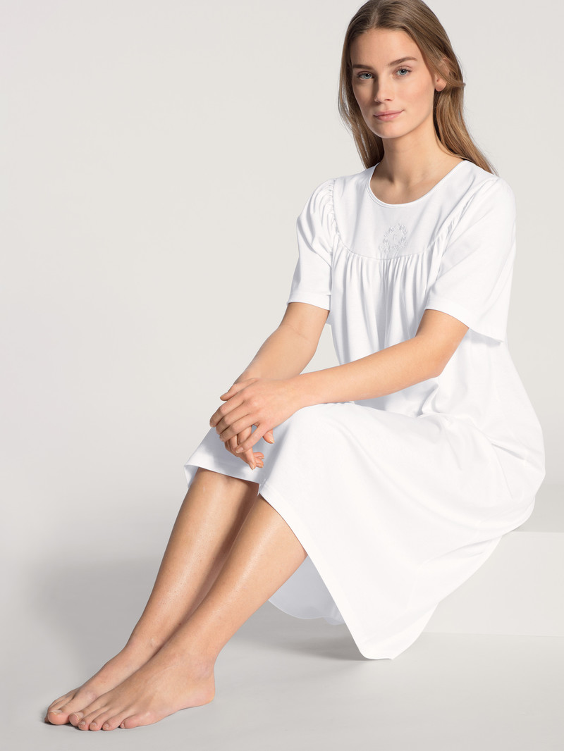 Pigiami Donna Calida Soft Cotton Nightdress, Length 110cm Bianche | 3604-CIADU