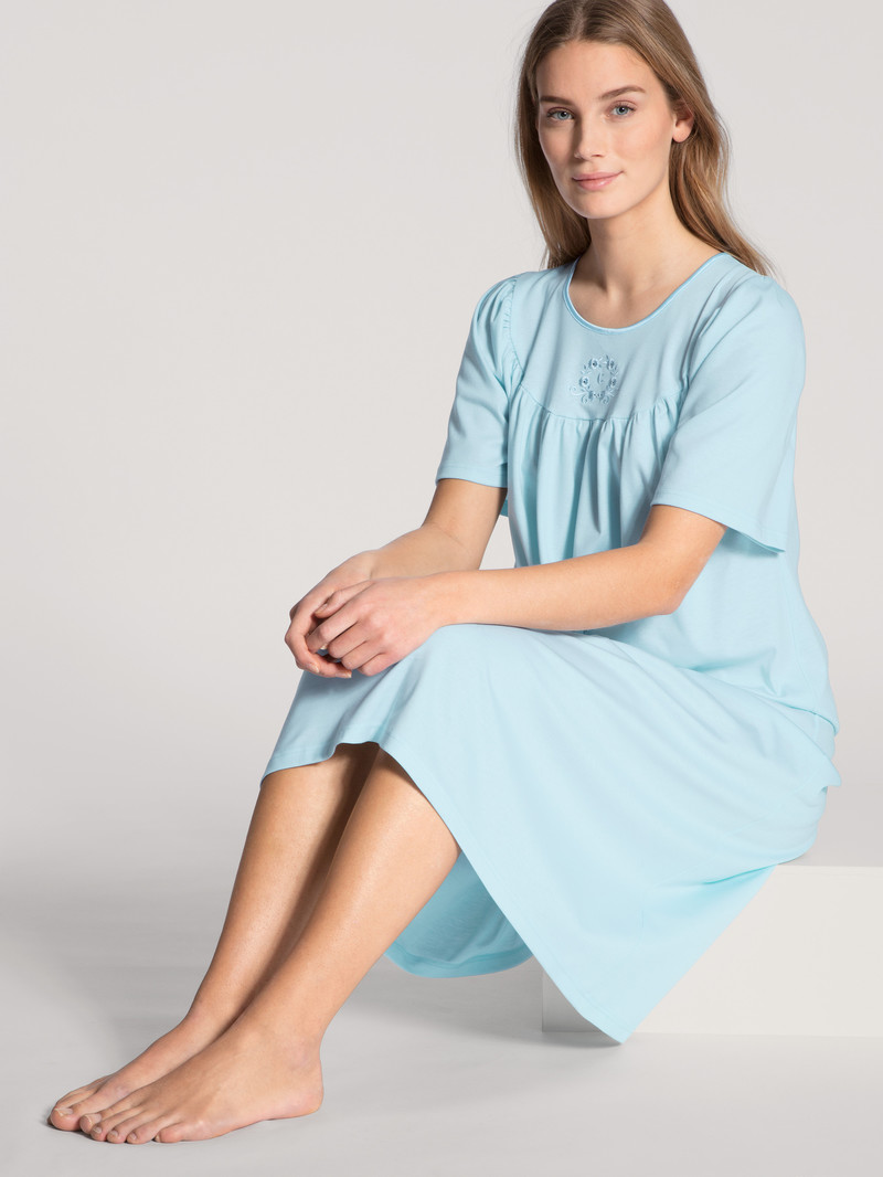 Pigiami Donna Calida Soft Cotton Nightdress, Length 110cm Hellblau | 7149-BGNDP