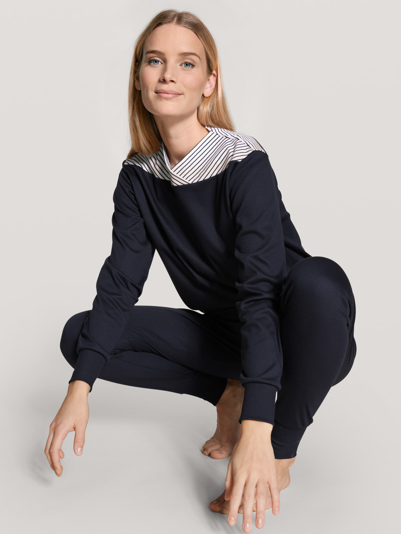 Pigiami Donna Calida Soulmate Pyjama With Cuff Corallo Blu | 4180-FAVMJ