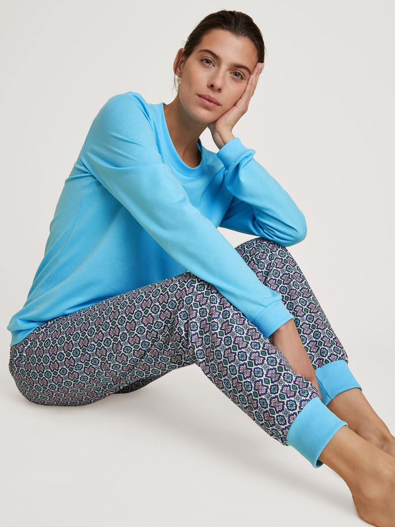 Pigiami Donna Calida Spring Nights Cuffed Pyjamas Blu | 9462-LPNJT