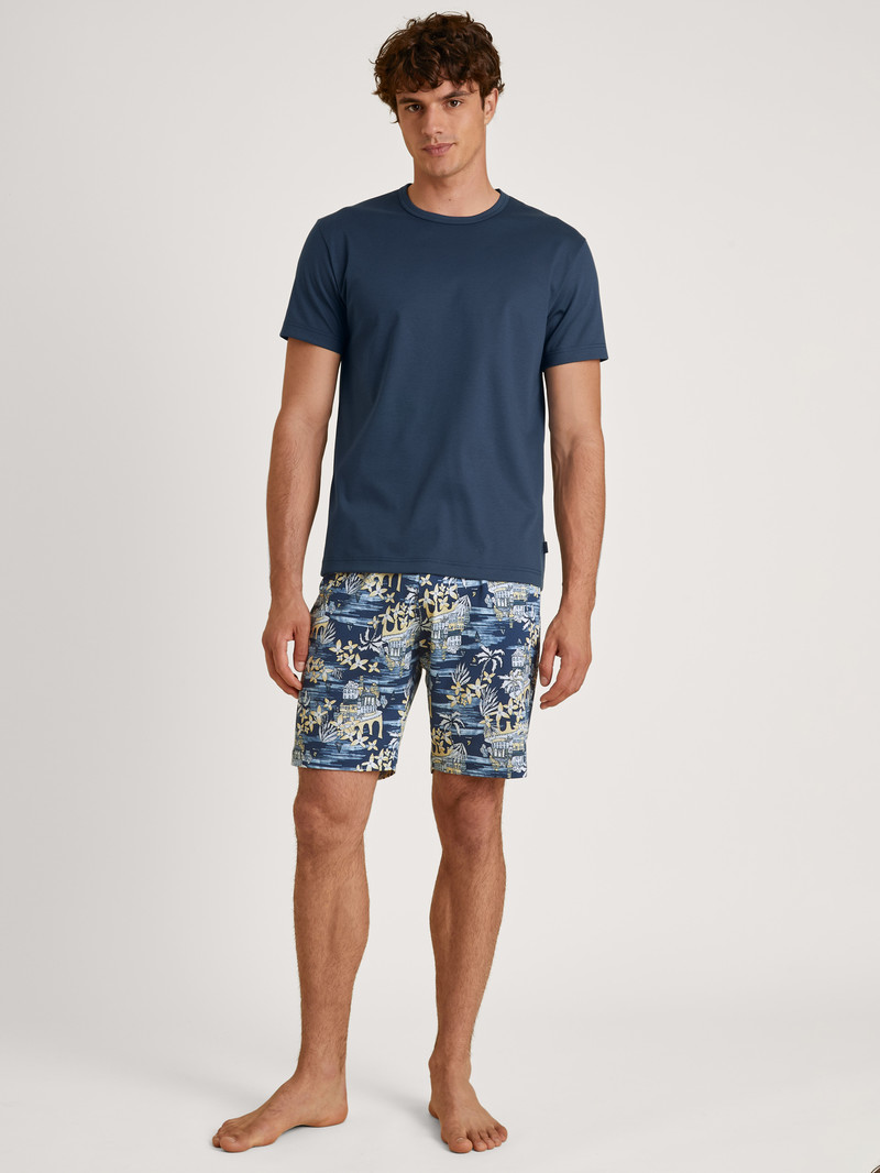 Pigiami Uomo Calida Amalfi Journey Short Pyjama Blu | 5149-DFMVH