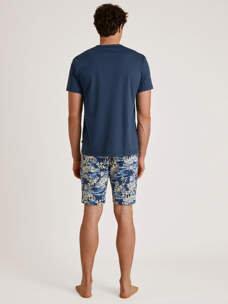 Pigiami Uomo Calida Amalfi Journey Short Pyjama Blu | 5149-DFMVH