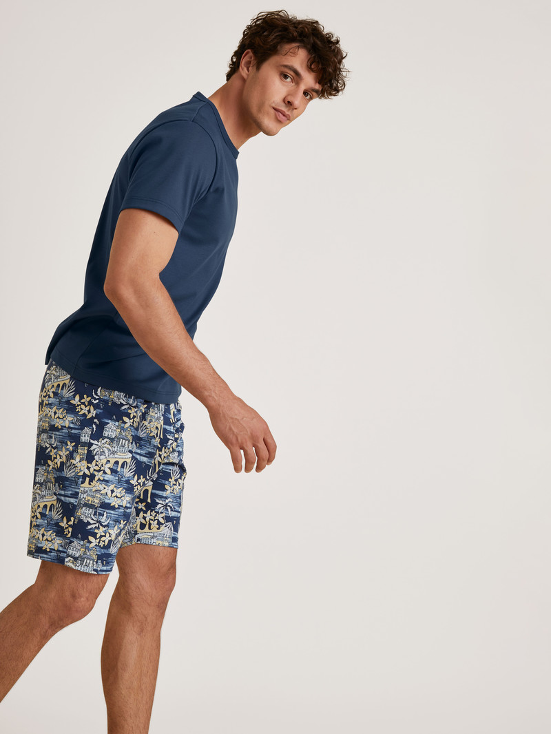 Pigiami Uomo Calida Amalfi Journey Short Pyjama Blu | 5149-DFMVH