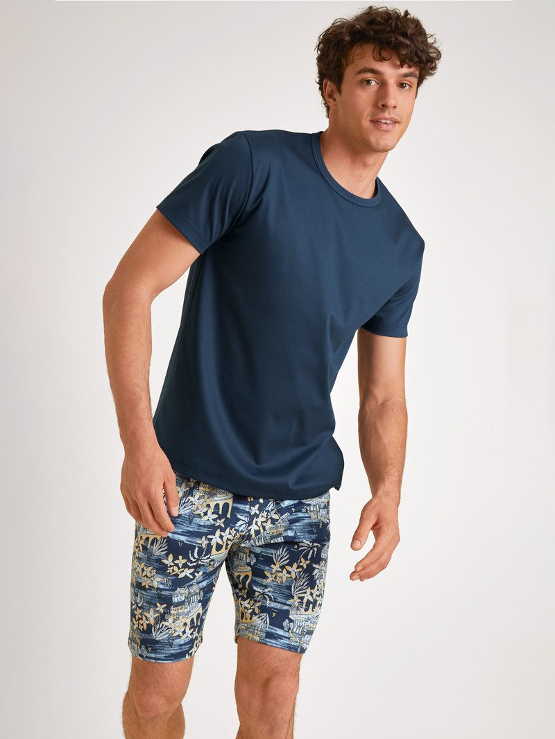 Pigiami Uomo Calida Amalfi Journey Short Pyjama Blu | 5149-DFMVH