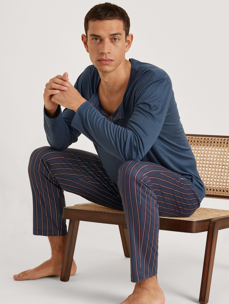 Pigiami Uomo Calida Function Silk Pyjama Blu | 9485-RYGLW