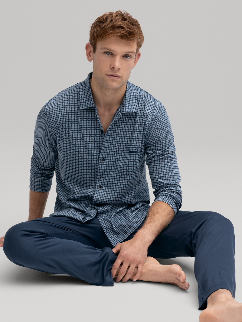 Pigiami Uomo Calida Relax Choice Pyjama Buttoned Indaco | 8926-ERVZY