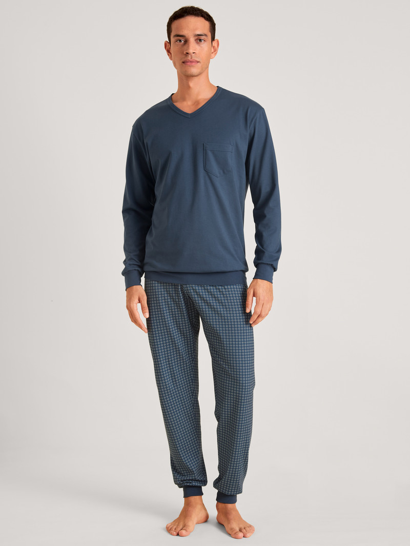 Pigiami Uomo Calida Relax Imprint 1 Pyjama With Cuff Blu | 8673-UVYIH