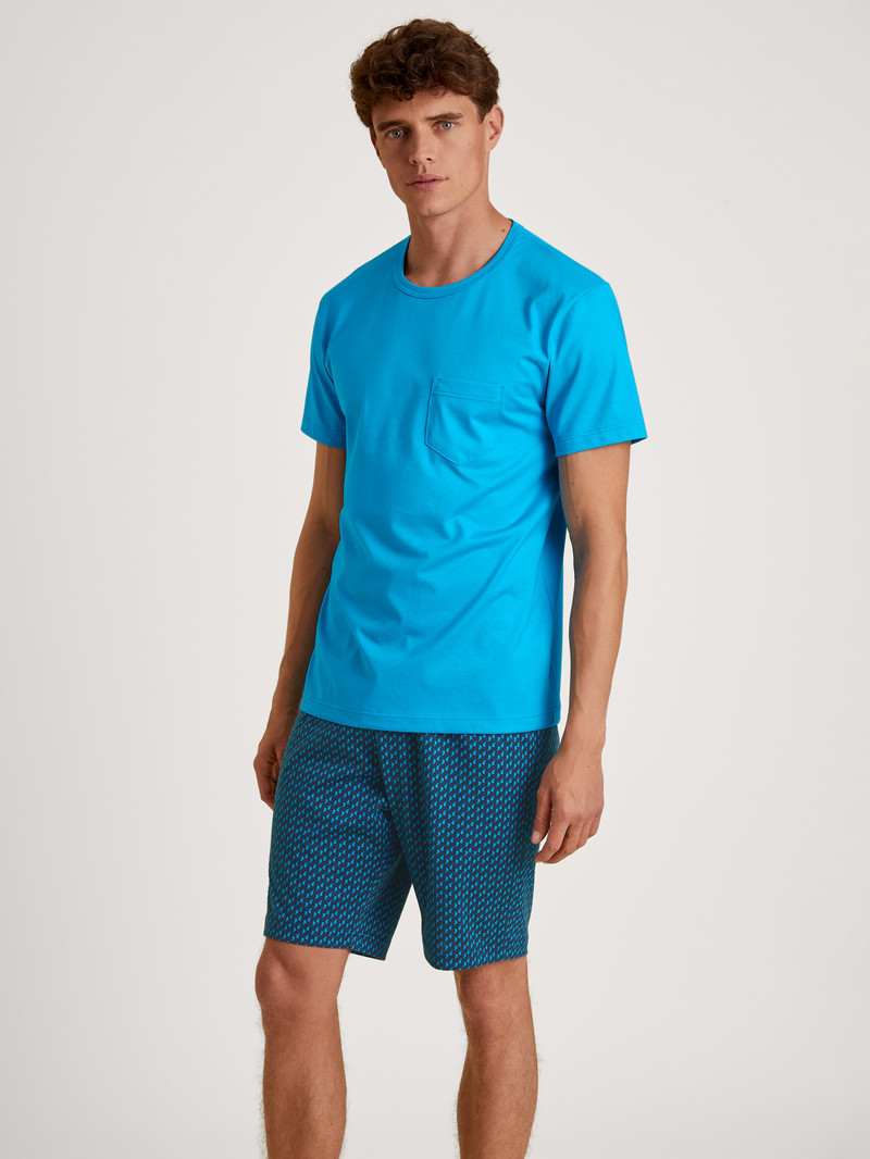 Pigiami Uomo Calida Relax Imprint 1 Short Pyjama Blu | 5091-WERGB