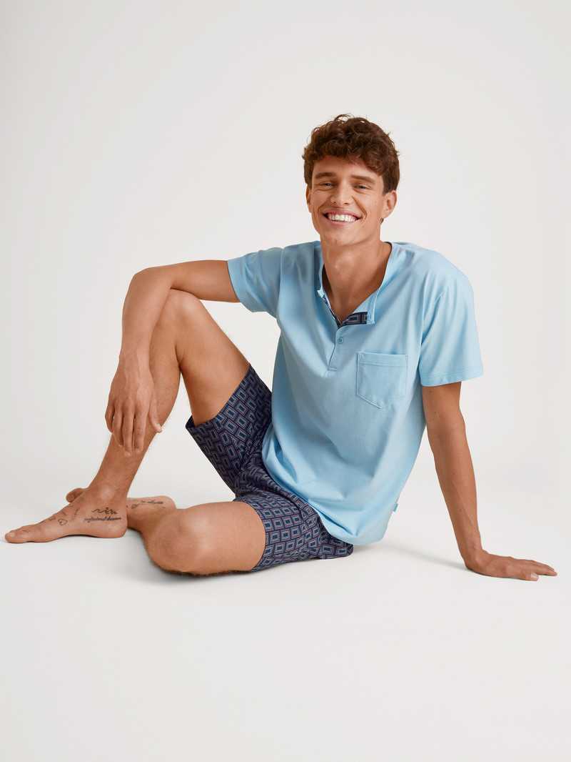 Pigiami Uomo Calida Relax Imprint 6 Short Pyjama Blu | 0249-EOWCG