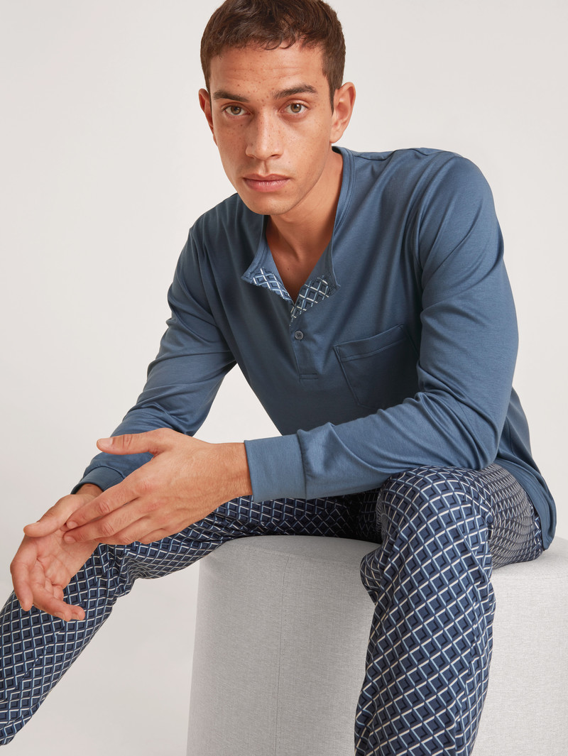 Pigiami Uomo Calida Relax Superlight Pyjama With Cuff Indaco | 8941-DCAST