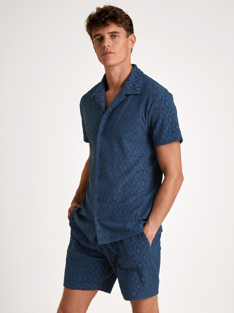 Summer Outfits Uomo Calida Rmx Lounge Holiday Short Shirt With Button Facing Blu | 3458-ZOIGR