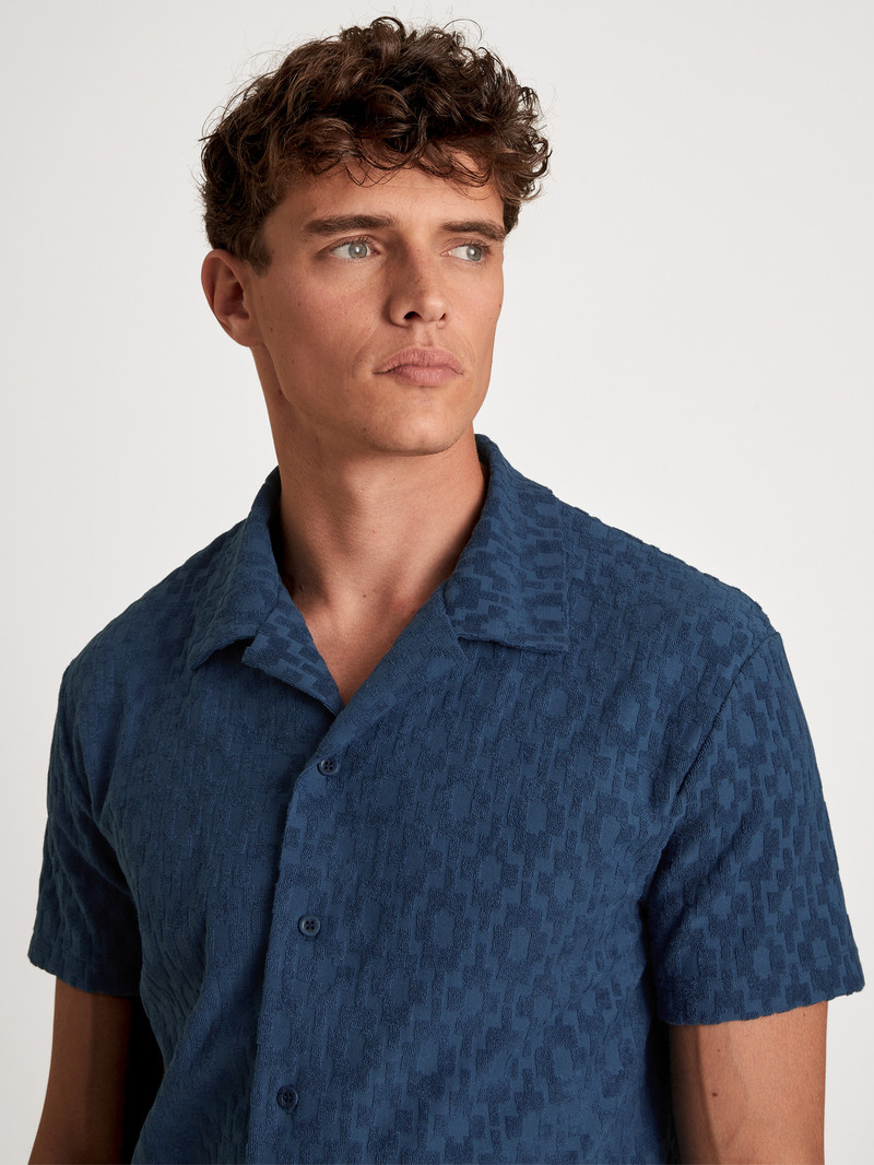 Summer Outfits Uomo Calida Rmx Lounge Holiday Short Shirt With Button Facing Blu | 3458-ZOIGR